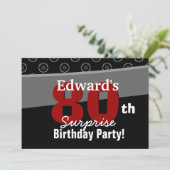 80. Überraschung Geburtstag Schwarz-weiß Horizonta Einladung (Stehend Vorderseite)