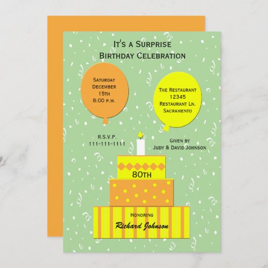 80. Überraschung Geburtstagsparty Einladung (Vorne/Hinten)