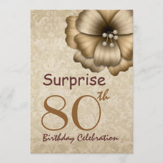 80. ÜBERRASCHUNG Geburtstagsparty Gold Blume Einladung