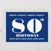 80. ÜBERRASCHUNG Modernes Blau und Weiß Geburtstag Einladung (Vorne/Hinten)