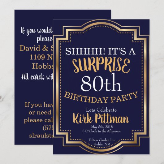 80. Überraschungs-Party Einladung (Vorne/Hinten)