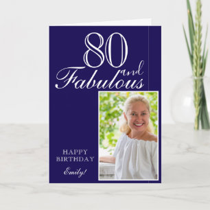 80 und Fabelhaft Elegante blaue 80. Geburtstagsfot Karte
