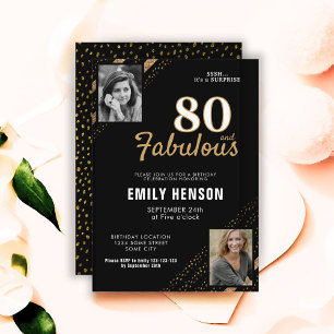 80 und Fabelhaft Gold Glitter 2 Foto 80. Geburtsta Einladung