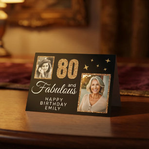 80 und Fabelhaft Gold Glitter 2 Foto 80. Geburtsta Karte