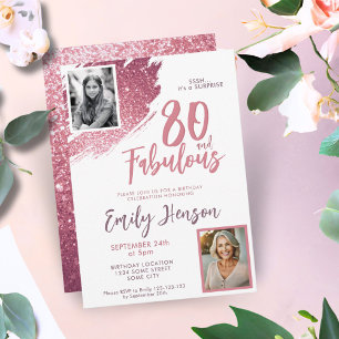 80 und Fabelhaft Pink Glitter 2 Foto 80. Geburtsta Einladung