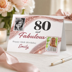 80 und Fabelhaft Rose Gold Foto 80. Geburtstag Karte