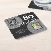 80 und Fabelhaft Silber Glitter Foto 80. Geburtsta Untersetzer (angewinkelt)
