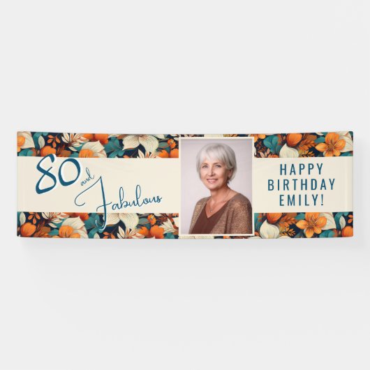 80 und fabelhafte Blume Muster Geburtstag Foto Banner (Horizontal)