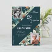 80 und fabelhafte Blume Muster Geburtstag Foto Einladung (Stehend Vorderseite)