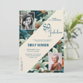 80 und fabelhafte Blume Muster Geburtstag Foto Einladung (Stehend Vorderseite)