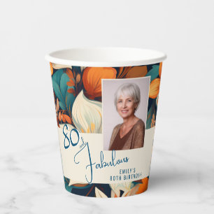 80 und fabelhafte Blume Muster Geburtstag Foto Pappbecher