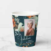 80 und fabelhafte Blume Muster Geburtstag Foto Pappbecher (Vorderseite)