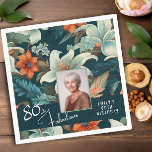 80 und fabelhafte Blume Muster Geburtstag Foto Serviette