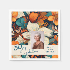 80 und fabelhafte Blume Muster Geburtstag Foto Serviette