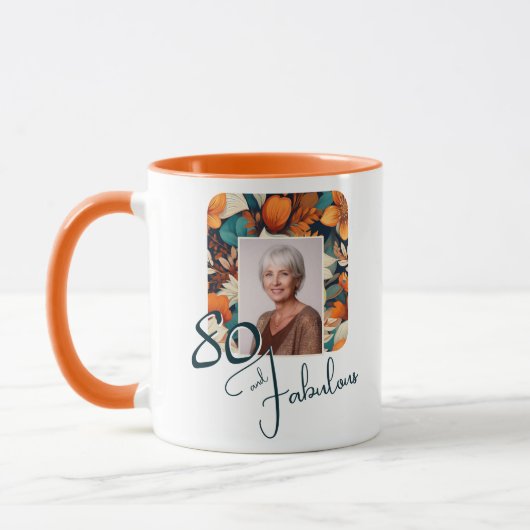 80 und fabelhafte Blume Muster Geburtstag Foto Tasse (Links)