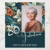 80 und fabelhafte Blume Muster Geburtstag Foto Weinetikett (Einzelnes Label)