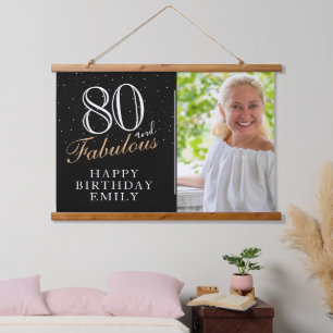 80 und fabelhafte Elegant Black 80 th Birthday Fot Wandteppich Mit Holzrahmen