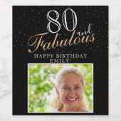 80 und fabelhafte Elegant Black Foto 80. Geburtsta Weinetikett (Einzelnes Label)