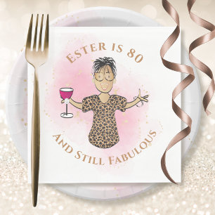 80 und fabelhafte Ethnic Gold Pink Female Geburtst Serviette