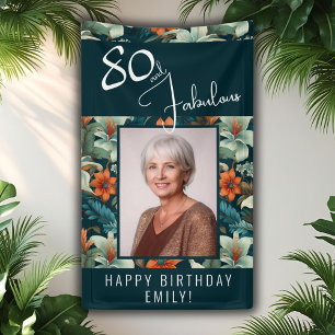 80 und fabelhaftes Blumenmuster-Geburtstagsfoto Banner