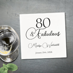 80 und Fabulous 80. Geburtstag Schwarze Schrift Serviette