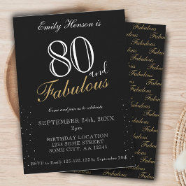 80 und Fabulous Black Elegant Script Geburtstag Einladung