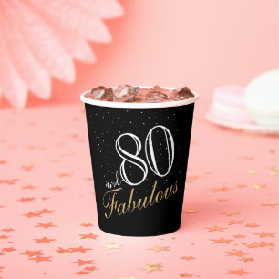 80 und Fabulous Elegant White Script Geburtstag Pappbecher