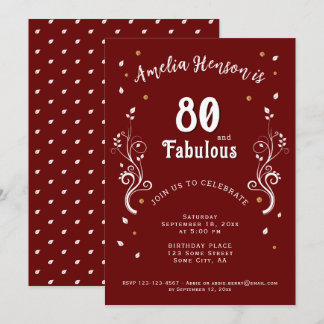 80 und Fabulous Foliage Red 80. Geburtstag Einladung