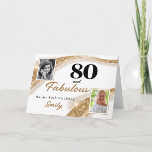 80 und Fabulous Gold Glitter Foto 80. Geburtstag Karte