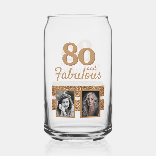 80 und fabulous Gold Glitzer 2 Foto 80. Geburtstag Dosenglas (Vorderseite)