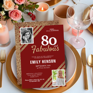 80 und fabulous Gold Glitzer 2 Foto 80. Geburtstag Einladung
