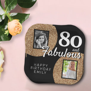 80 und fabulous Gold Glitzer 2 Foto 80. Geburtstag Pappteller