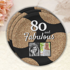 80 und fabulous Gold Glitzer 2 Foto 80. Geburtstag Pappteller