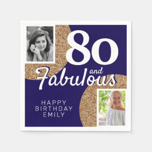 80 und fabulous Gold Glitzer 2 Foto 80. Geburtstag Serviette