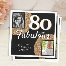 80 und fabulous Gold Glitzer 2 Foto 80. Geburtstag Serviette