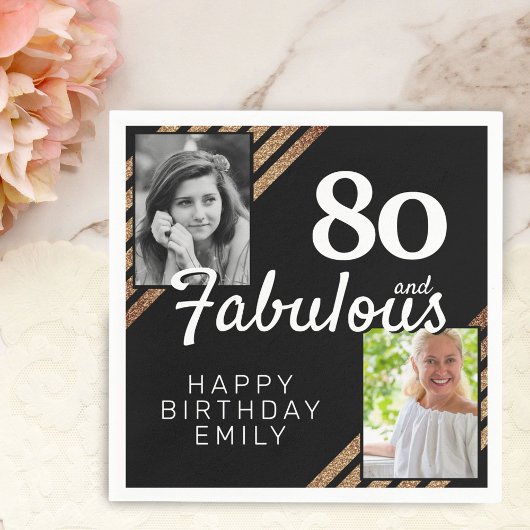 80 und fabulous Gold Glitzer 2 Foto 80. Geburtstag Serviette