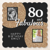 80 und fabulous Gold Glitzer 2 Foto 80. Geburtstag Untersetzer (Vorderseite)