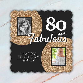 80 und fabulous Gold Glitzer 2 Foto 80. Geburtstag Untersetzer