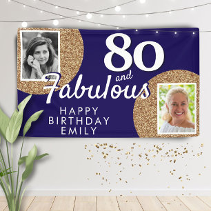 80 und fabulous Gold Glitzer 2 Foto Geburtstag Banner