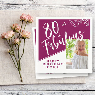 80 und Fabulous Script Foto Magenta 80. Geburtstag Serviette