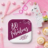 80 und Fabulous Script Magenta 80. Geburtstag Pappteller (Party)