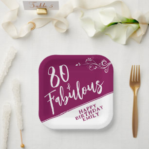 80 und Fabulous Script Magenta 80. Geburtstag Pappteller