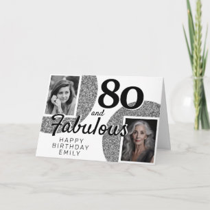 80 und Fabulous Silver Glitzer 2 Foto Geburtstag Karte