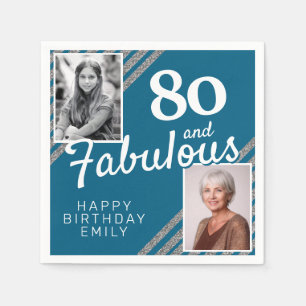 80 und Fabulous Silver Glitzer 2 Foto Geburtstag Serviette