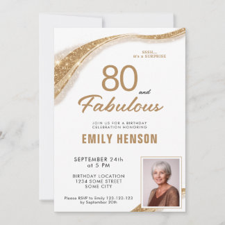 80 und Fantastisch Gold Glitter 80. Geburtstag Einladung