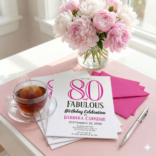 80 und Fantastisch Skript Pink Schwarz 80. Geburts Einladung