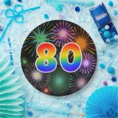 80. Veranstaltung - Spaß, farbig, kühl, Regenbogen Pappteller (Party)