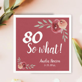 80 Was Red Watercolor Rose 80. Geburtstag Serviette