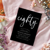 80. White on Black Birthday Party Modernes Script Einladung