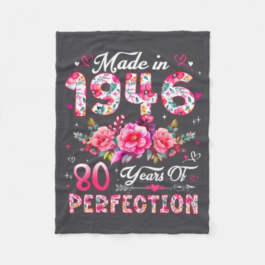 80 Year Old Made In 1946 Floral 80th Birthday Wome Fleecedecke (Vorderseite)